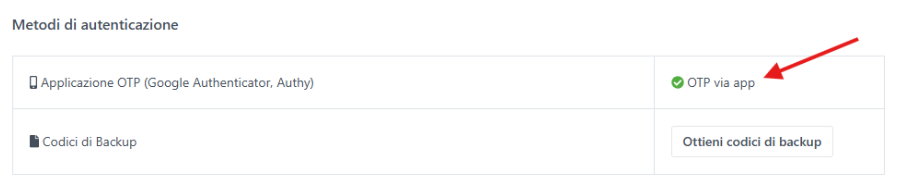 OTP via app attivato